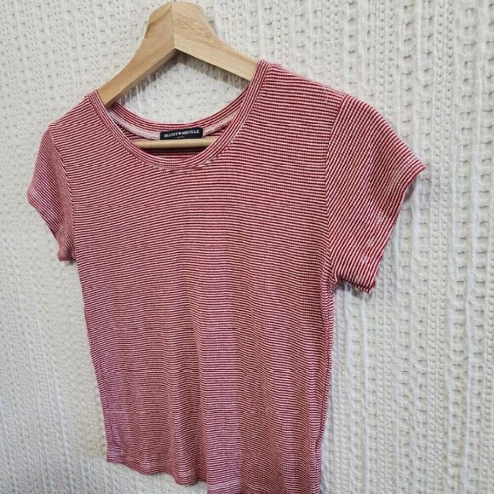 Brandy Melville Red and White Striped Cropped Stretchy Baby Tee One Size Fit All - Picture 4 of 12